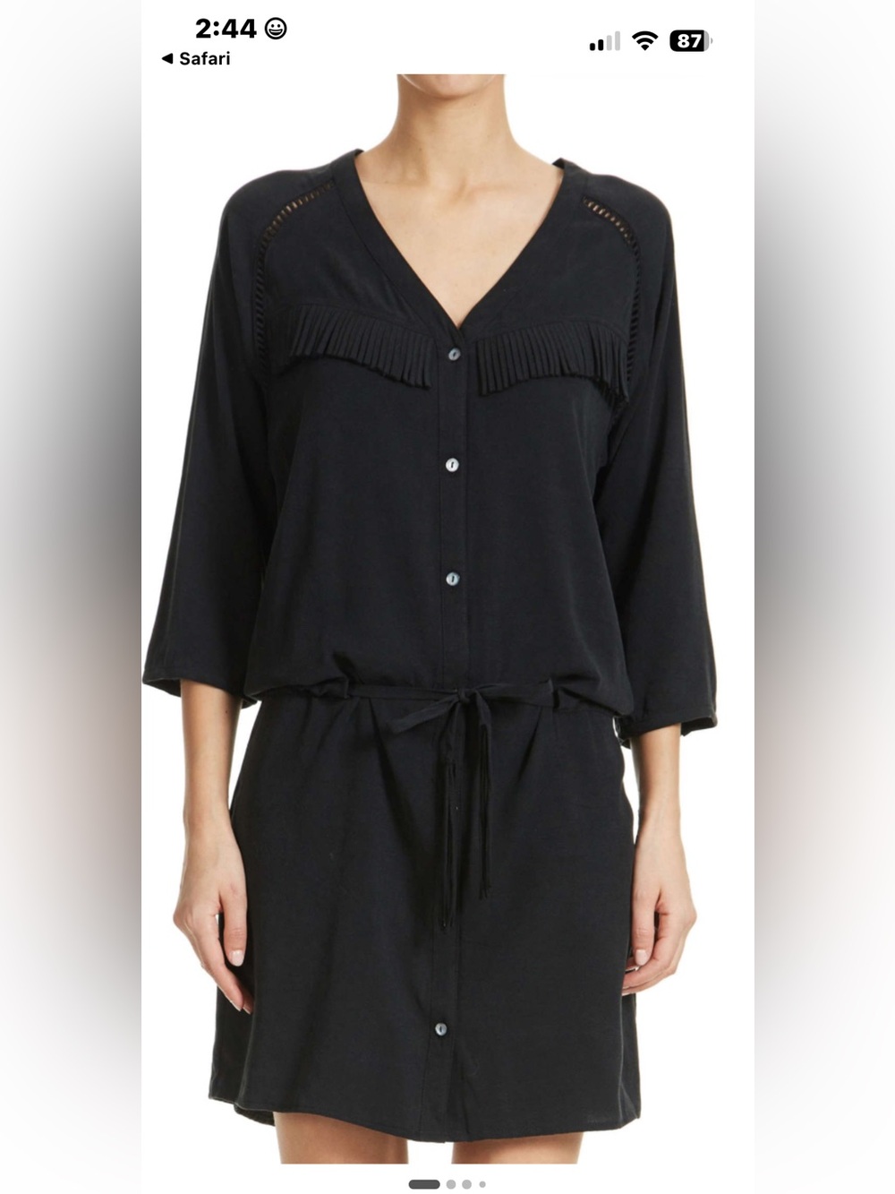 Maison Scotch Button Down Dress in Stone Washed Tencel with Fringe Detail - 2
